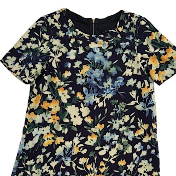 Slate & Willow Blue Floral Flower Throw Shift Short Sleeve Mini Dress, Size 10 - Picture 8 of 14